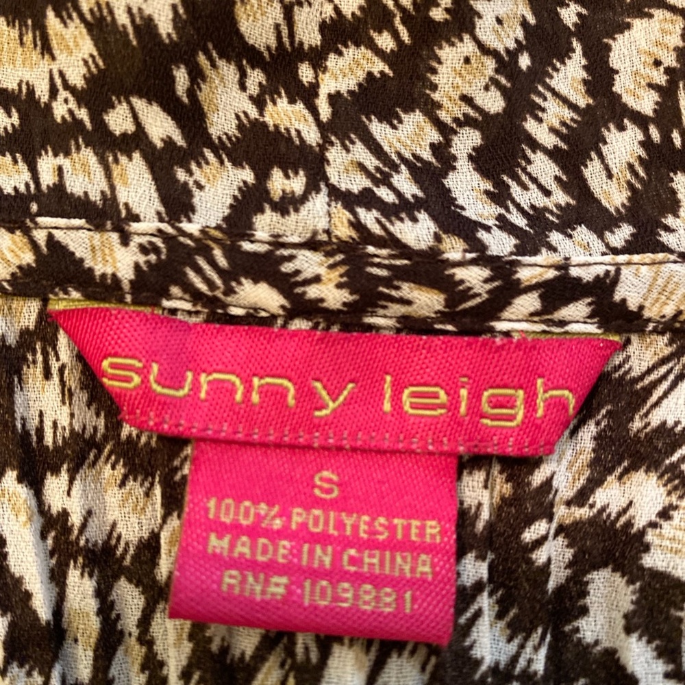 Sunny Leigh - Woman’s brown & cream animal print open tunic w/ruffles, Size: S - Picture 5 of 6